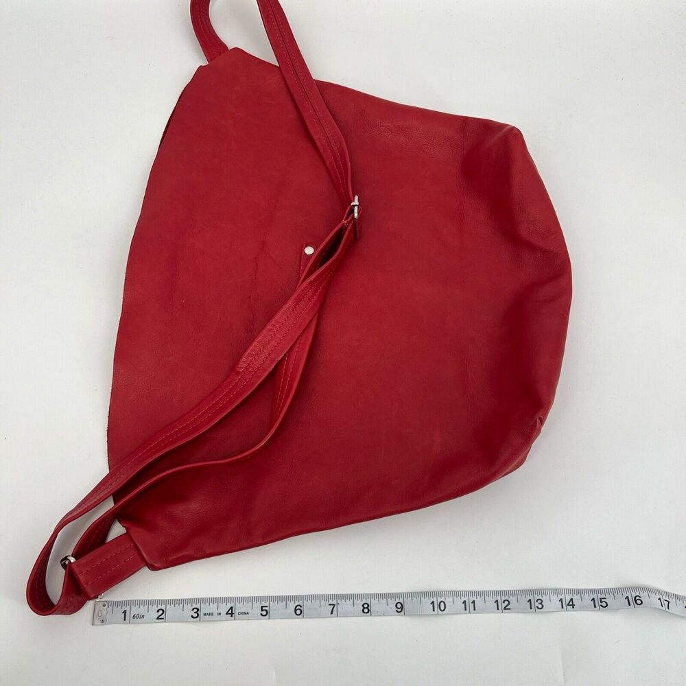 Mayko Leather Hobo Raw Handbag Crossbody Red Tassel Minimalist - Picture 12 of 12